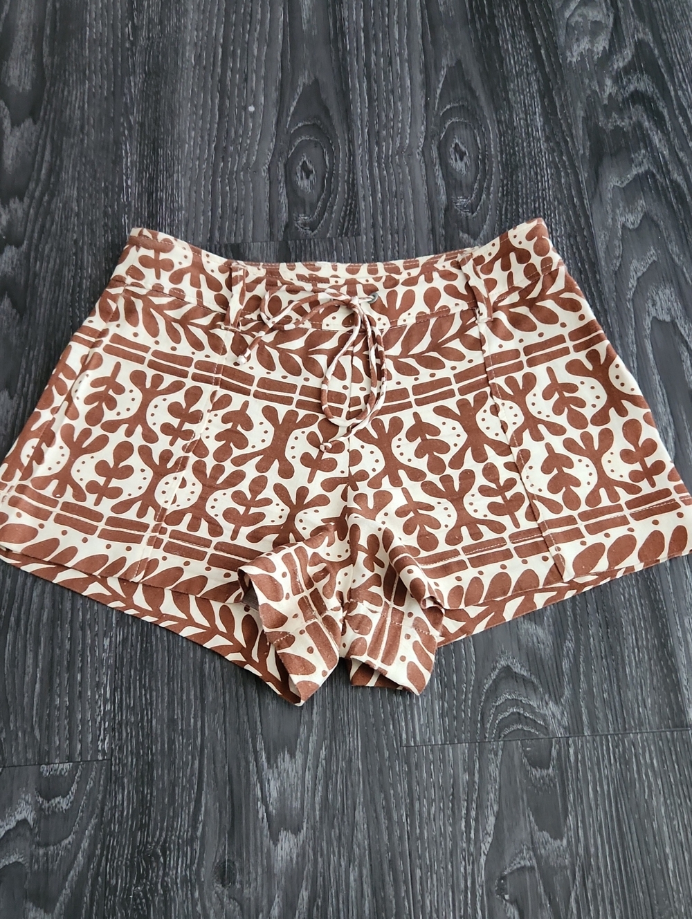 Zara Brown and Cream Tribal Printed  High-Waist Shorts